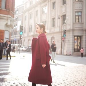 Burgundy Thick Mid-length Wool Coat